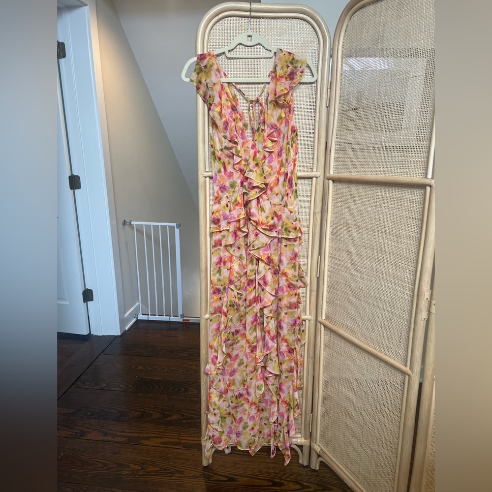 MISA Los Angeles Womens Claudita Floral Chiffon Ruffle Maxi Dress Multicolor M